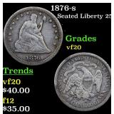1876-s Seated Liberty 25c Grades vf, very fine