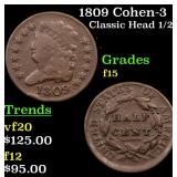 1809 Cohen-3 Classic Head 1/2c Grades f+