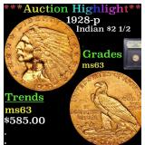 *Highlight* 1928-p Indian $2 1/2 Graded Select Unc