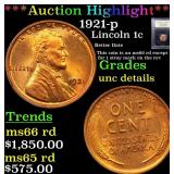 *Highlight* 1921-p Lincoln 1c Graded Unc Details