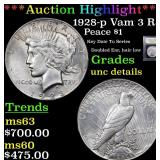 *Highlight* 1928-p Vam 3 R5 Peace $1 Graded Unc De