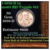 Uncirculated Lincoln 1c roll 1959-d 50 pcs Grades