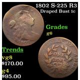 1802 S-225 R3 Draped Bust 1c Grades g+