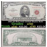 1963 $5 Red seal United States Note Grades xf
