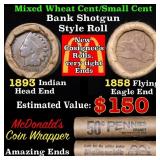 Mixed small cents 1c orig shotgun roll, 1858 Flyin