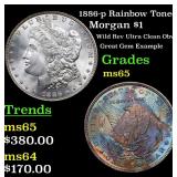 1886-p Rainbow Toned Morgan $1 Grades GEM Unc