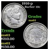 1916-p Barber 10c Grades Select Unc