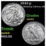 1942-p Walking Liberty 50c Grades Choice Unc