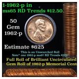 Uncirculated Lincoln 1c roll, 1962-p 50 pcs Grades