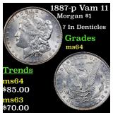 1887-p Vam 11  Morgan $1 Grades Choice Unc