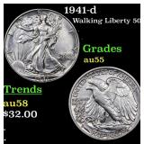 1941-d Walking Liberty 50c Grades Choice AU