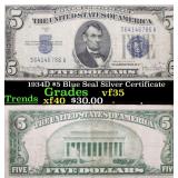 1934D $5 Blue Seal Silver Certificate Grades vf++