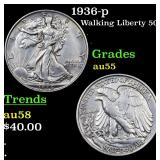 1936-p Walking Liberty 50c Grades Choice AU
