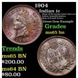 1904 Indian 1c Grades GEM Unc BN