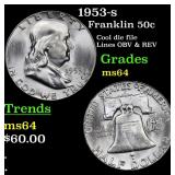 1953-s Franklin 50c Grades Choice Unc