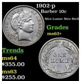 1902-p Barber 10c Grades Select+ Unc