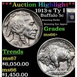 *Highlight* 1913-s Ty I Buffalo 5c Graded GEM++ Un