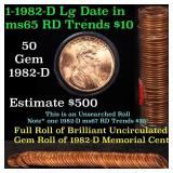 Uncirculated 1c roll, 1982-d Zinc Large Date 50 pc