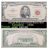 1963 $5 Red seal United States Note Grades vf++