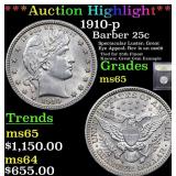 *Highlight* 1910-p Barber 25c Graded GEM Unc
