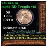 Uncirculated Lincoln 1c roll, 1974-s 50 pcs Grades