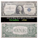 1957 $1 Blue Seal Silver Certificate Grades vf++
