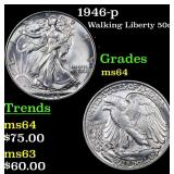 1946-p Walking Liberty 50c Grades Choice Unc