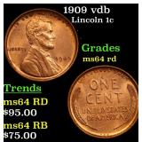 1909 vdb Lincoln 1c Grades Choice Unc RD