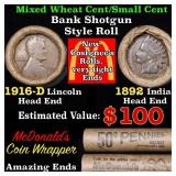 Mixed small cents 1c orig shotgun roll, 1916-d Whe