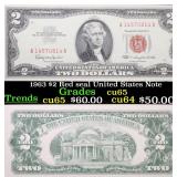 1963 $2 Red seal United States Note Grades Gem CU