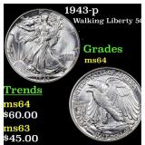 1943-p Walking Liberty 50c Grades Choice Unc
