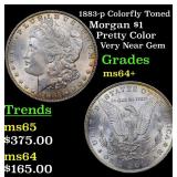 1883-p Colorfully Toned Morgan $1 Grades Choice+ U