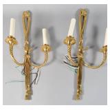 Pair Neoclassical Brass Two-Light Sconces