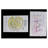 2 Jon Sarkin Mixed Media Drawings on Paper