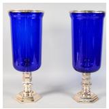 Pair Ralph Lauren Cobalt Glass Hurricanes