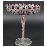 Bohemian Ruby Cut Glass Pedestal Compote