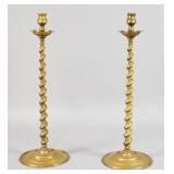 Pair of Tall Barley Twist Brass Candlesticks
