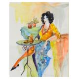 Itzchak Tarkay Watercolor Lady in Blue Skirt