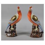 Pair Polychrome Glazed Ceramic Pheasants