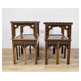 Pair Moroccan Pearl Inlaid Benches w/ Stone