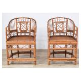 Pair Faux Bamboo Armchairs w/ Caned Seats