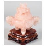 Chinese Rose Quartz Tripod Censer & Stand