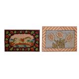 2 Folk Art Hooked Rugs, Sunflowers & Horse