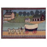 American Folk Art Hooked Rug With Farm