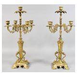 Pair of Brass Rococo Revival Style Candelabra