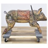 American Carved Wood Carousel Pig Figure