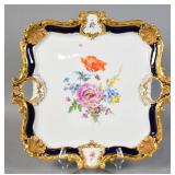 Meissen Porc. Floral Tray w/ Cobalt Border