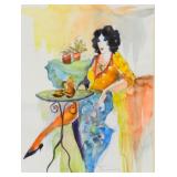 Itzchak Tarkay Watercolor Lady in Blue Skirt