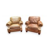 A Pair of Barcalounger Distressed Leather...