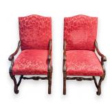Pair Of Louis XIV Style Os De Mouton Red Damask...